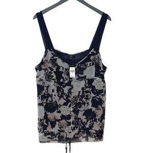 GAP Women's Sheer Tank Top Floral Camisole Summer Wide Strap XL Navy Blue‎ NWT